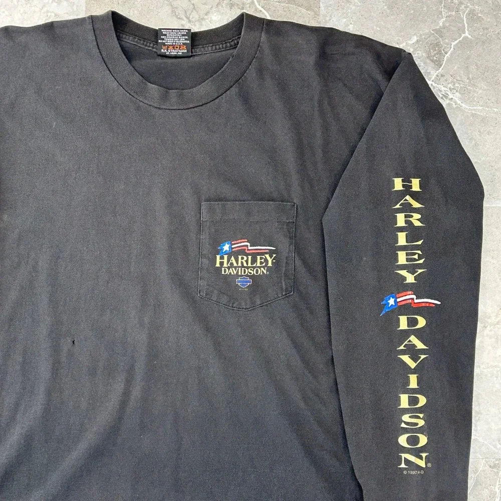 90s Vintage Harley Davidson Graphic Tee Men 2XL Long Sleeve Hit Distressed Faded